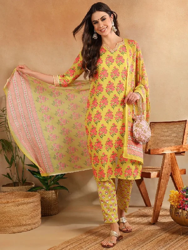 Green Rayon Blend Floral Printed Straight Kurta Trouser With Dupatta Trousers Gym Athletic