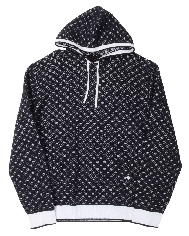 Patterned Knit Hoodie Hoodie with Ribbed Neckline Snug Warm