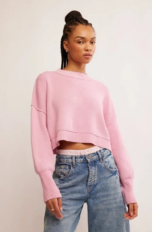 Easy Street Crop Pullover | Pink Plunging Neck Pullover