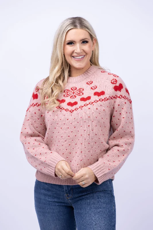 The Great. The Sweetheart Pullover in Blush w/ Cherry Leg Sleeve Comfort