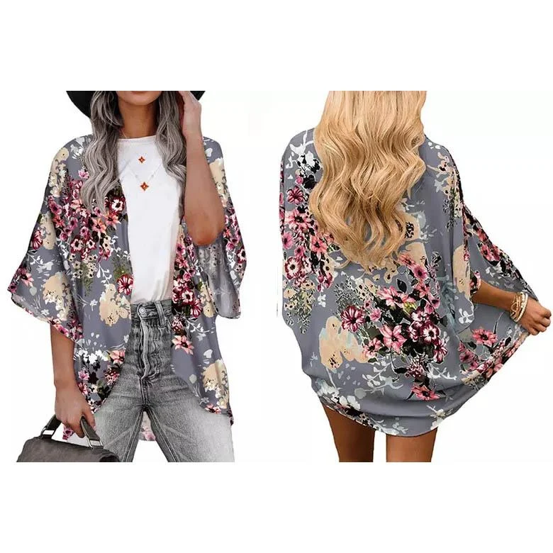 Women's Summer Kimono Cardigan Cover Up in Leopard and Floral Nylon Fabric Polyester Fabric Spandex Fabric Women's Summer Kimono Cardigan Cover Up in Leopard and Floral Nylon Fabric Polyester Fabric Spandex Fabric