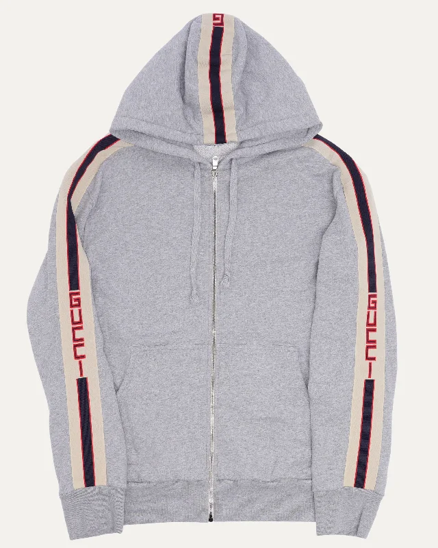 Logo Stripe Zip Up Hoodie Hoodie with Stripes Bold Sporty