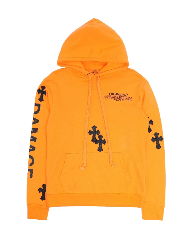 Off-White Cross Patch Hoodie Hoodie with Button Placket Classic Preppy