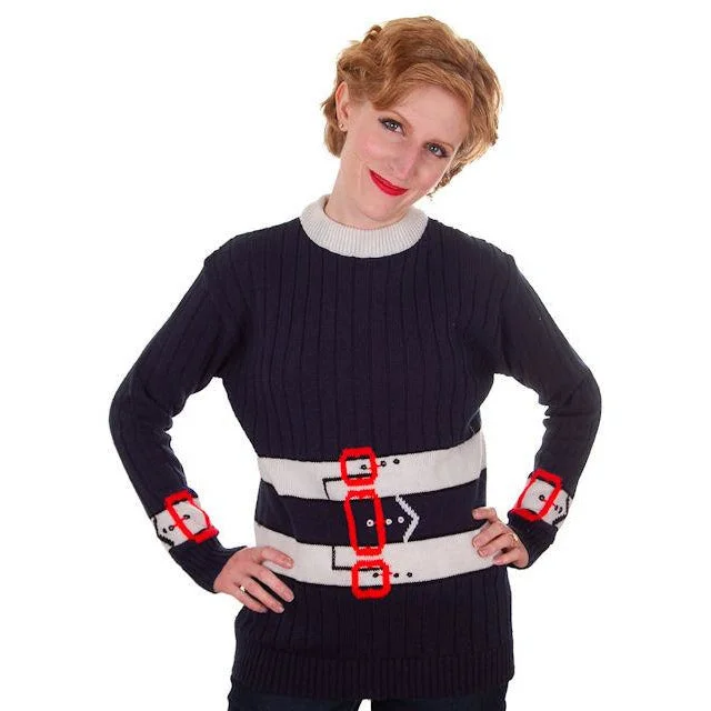 Vintage Ladies Pullover Sweater Navy Blue w/ Belt Graphics 1970s Acrylic Medium Bell Sleeve Stylish Vintage Ladies Pullover Sweater Navy Blue w/ Belt Graphics 1970s Acrylic Medium Bell Sleeve Stylish