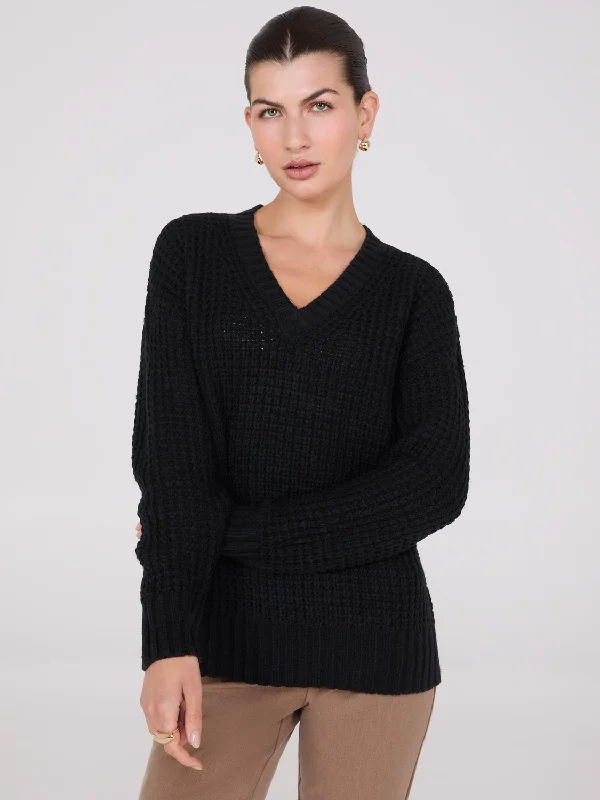 V-Neck Honeycomb Stitch Sweater Turtle Neck Boat Neck Asymmetrical Neck