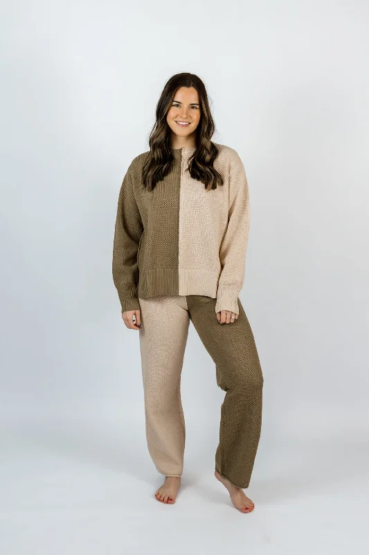 Kingsley Colorblock Sweater Set | Olive/Beige Transparent Opaque Sheer