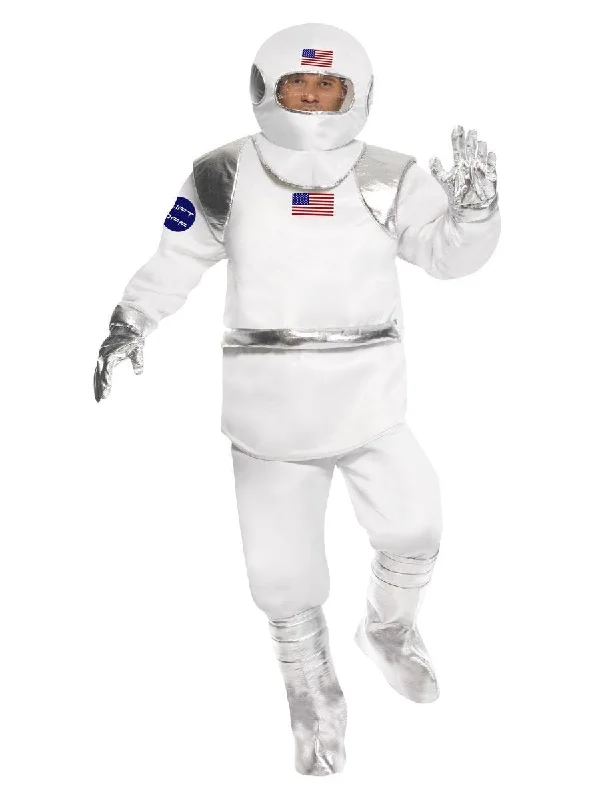 Spaceman Costume Adult White Top Trousers Helmet Gloves Shoe Covers Trousers Modern Contemporary