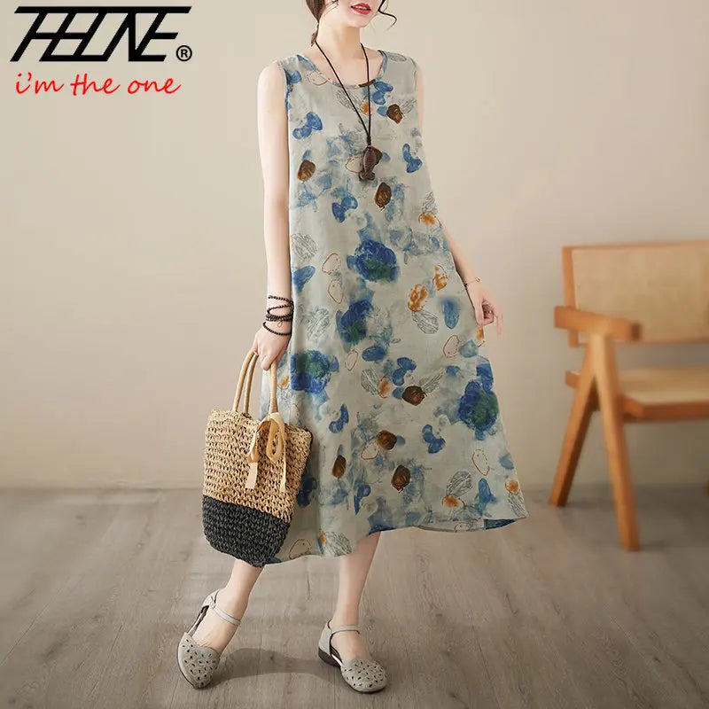 Vestidos De Mujer Summer Dress for Women Floral Print Cotton Linen Retro New Sleeveless Pullover A-line Loose Long Maxi Dresse Open Front Cardigan Vestidos De Mujer Summer Dress for Women Floral Print Cotton Linen Retro New Sleeveless Pullover A-line Loose Long Maxi Dresse Open Front Cardigan