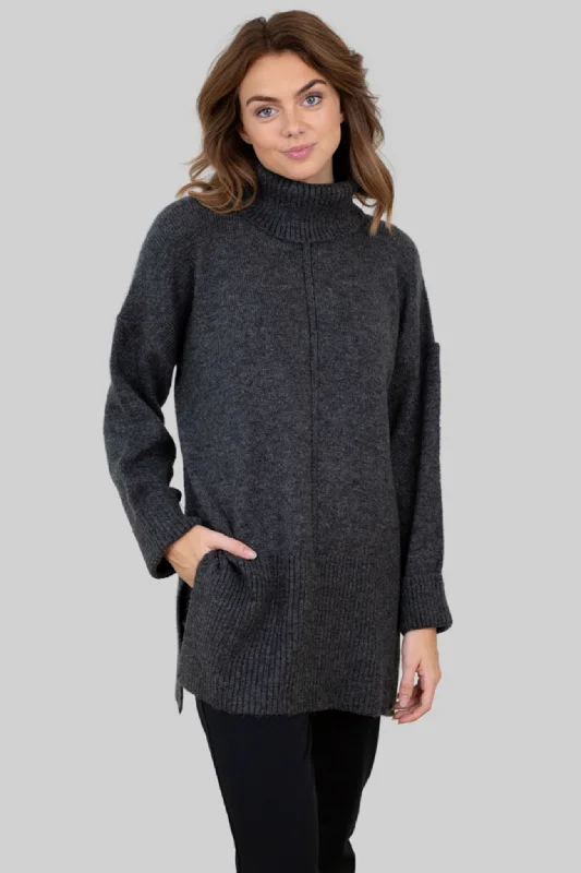 Tatiana Roll Neck Pullover - Mørkegrå Sheath Sleeve Elegant