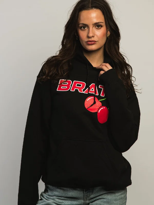 VERBAGE BRAT PULLOVER HOODIE - BLACK One Shoulder Top