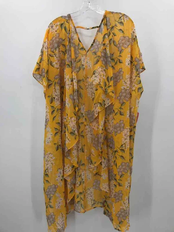 Pre-Owned Blu Heaven Yellow Size Medium Long Shawl Sweater Glossy Satin Silk