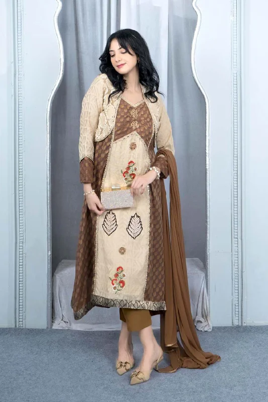 Beige Embroidered Silk Stitched Asymmetrical Trouser Kurta With Dupatta Skinny Trousers Denim Stretchy