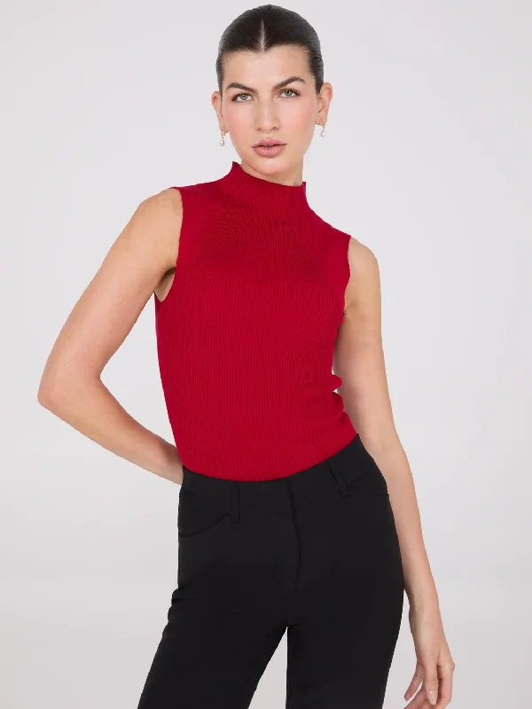 Ribbed Funnel Neck Sleeveless Sweater Cable Knit Ribbed Knit Lace Knit