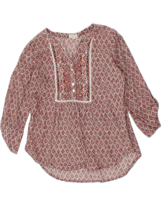 FAT FACE Womens 3/4 Sleeve Pullover Shirt UK 8 Small Pink Floral Cotton Textured Knit Design FAT FACE Womens 3/4 Sleeve Pullover Shirt UK 8 Small Pink Floral Cotton Textured Knit Design
