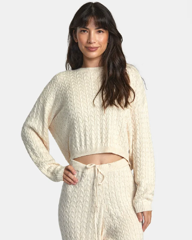 RVCA Soft Cable Cropped Sweater Polka Dot Checkered Tartan