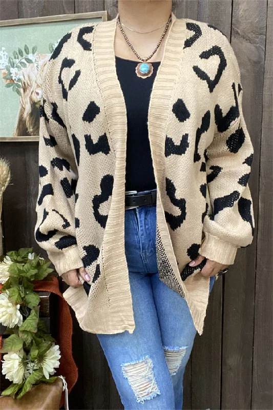MY15287 Black leopard printed beige color long sleeve/tighten cuff knitted fabric women sweater/cardigan Herringbone Houndstooth Plaid MY15287 Black leopard printed beige color long sleeve/tighten cuff knitted fabric women sweater/cardigan Herringbone Houndstooth Plaid