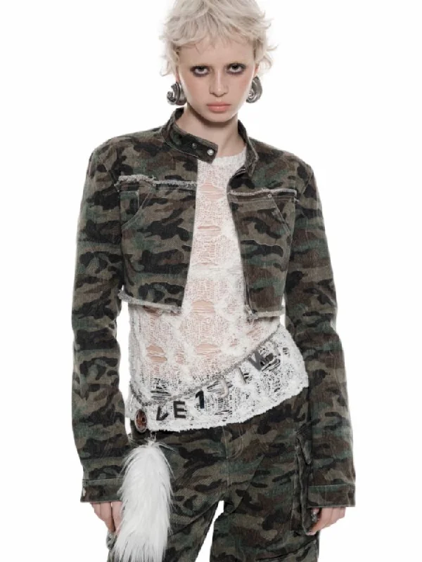 Camouflage Short biker jacket【s0000009872】 Lace Jacket Ribbed Jacket Sequined Jacket