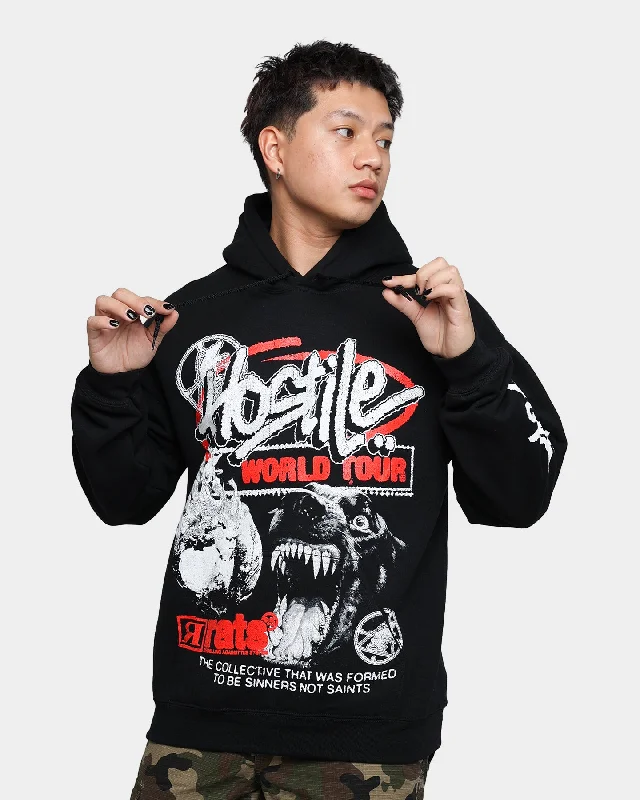 Rats Get Fat Hostile Tour Hoodie Black Hoodie with Hem Applique Textured Unique