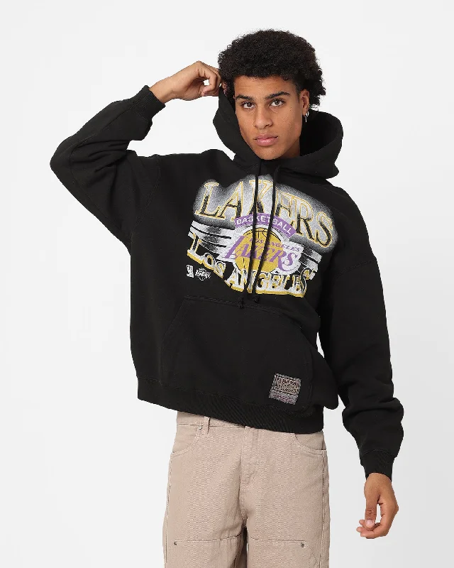 Mitchell & Ness Los Angeles Lakers Glow Arch Hoodie Faded Black Hoodie with Double Zipper Versatile Adjustable