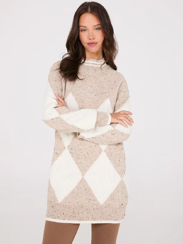 Argyle Mock Neck Sweater Fitted Loose Oversized