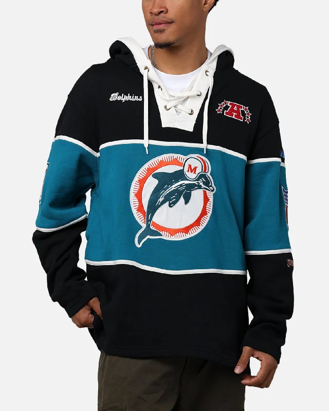 47 Brand Miami Dolphins Super Bowl Gridiron Lacer Hoodie Jet Black Hoodie with Metallic Shiny Futuristic