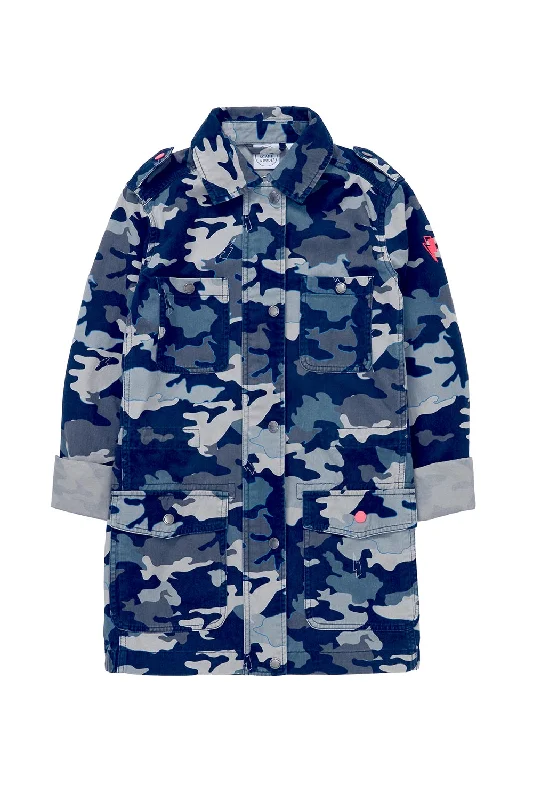 Navy Camo Utility Jacket A-Line Jacket Boat Neck Shawl Collar