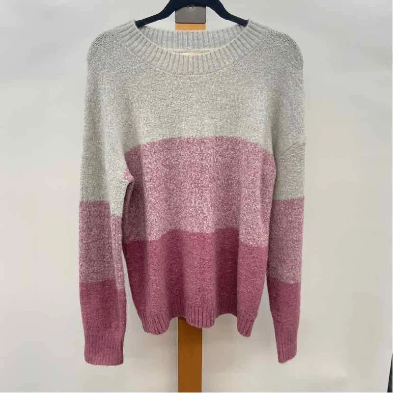 Mystree Women's Size L Dusty Rose Color Block Sweater Ribbed Striped Patterned