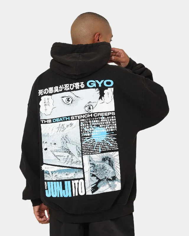 Goat Crew X Gyo Gyo Vintage Hoodie Washed Black Hoodie with Puffed Sleeves Voluminous Trendy