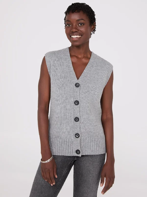 Sleeveless Button-Front Sweater Vest Silk Blend Satin Velvet