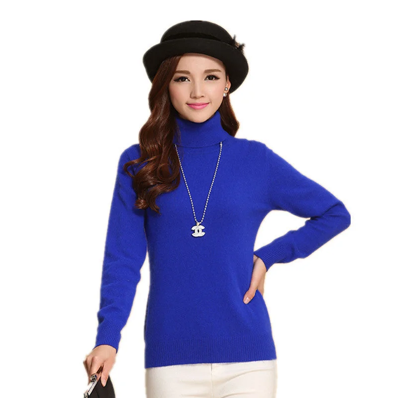 Fashion Women's Cashmere Sweaters Female Solid Color Turtleneck Long-Sleeved Knitted Soft Warm Wool Pullovers Honey Neck Pullover