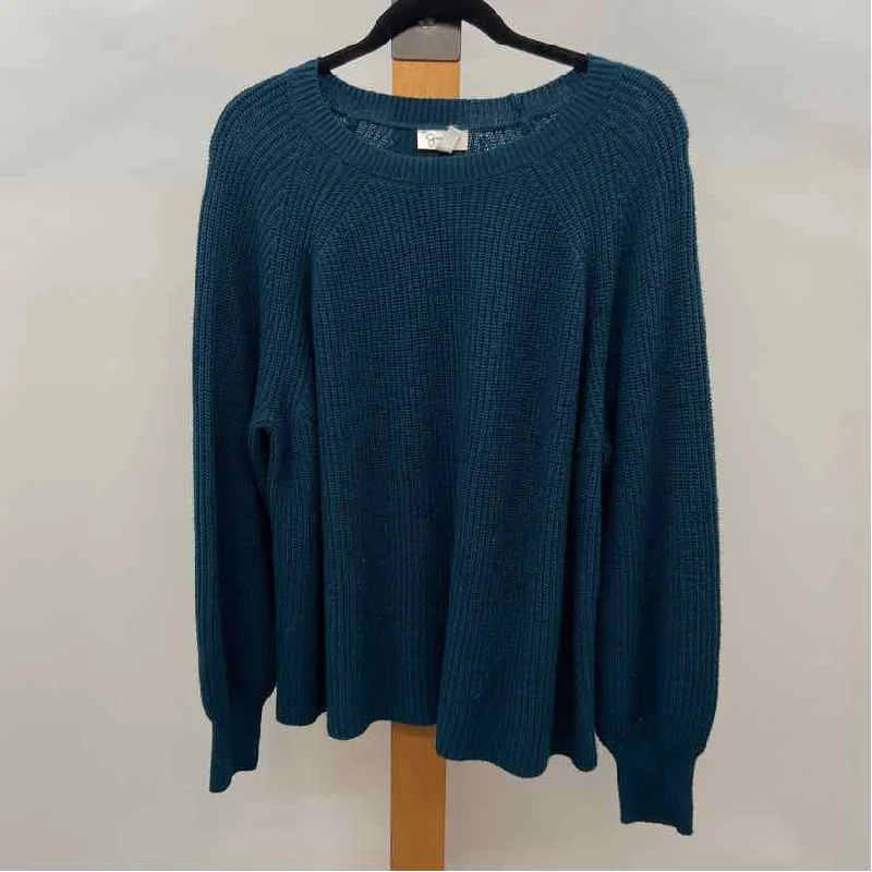 Jessica Simpson Women's Size XXL Teal Solid Sweater Satin Fabric Silk Fabric Chiffon Fabric