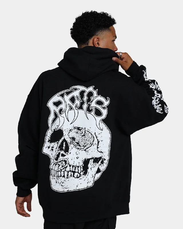 Rats Get Fat X Funeral French Rat Skull Hoodie Black Hoodie with Stripes Bold Sporty