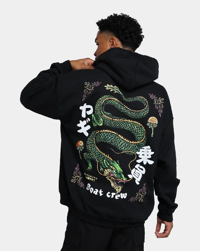 Goat Crew Sleeping Dragons Hoodie Black Hoodie with Raw Hem Edgy Unfinished