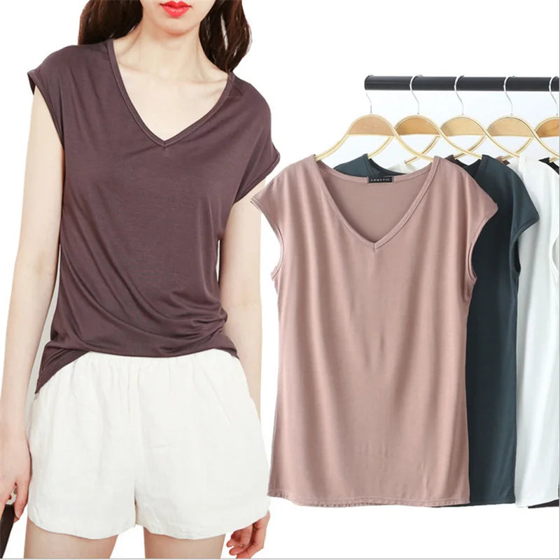 Modal Cotton T-shirts Women Solid Loose V-Neck Short Sleeve Tees Fashion Casual Slim Women Top Home Clothes Undershirt Pullover Square Neck Pullover Modal Cotton T-shirts Women Solid Loose V-Neck Short Sleeve Tees Fashion Casual Slim Women Top Home Clothes Undershirt Pullover Square Neck Pullover
