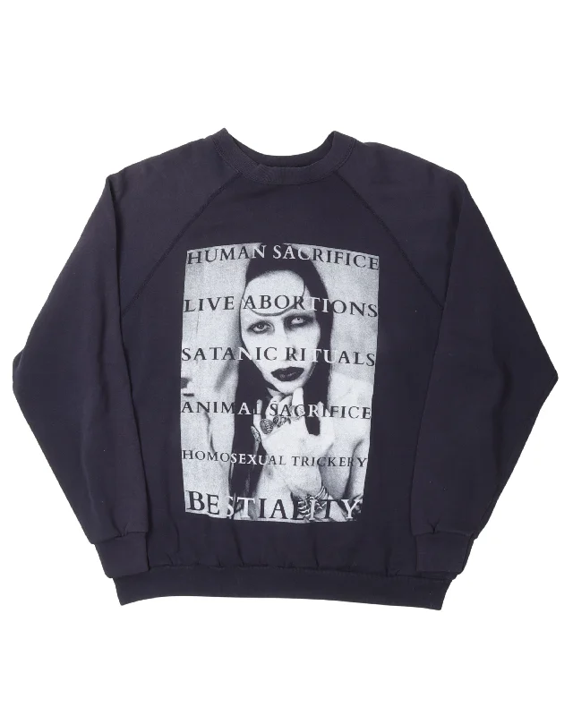 Bootleg Marilyn Manson "Human Sacrifice" Sweatshirt Hoodie with Crew Neck Simple Timeless