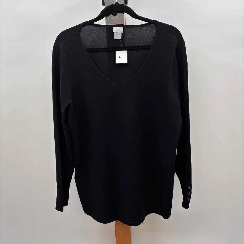 Chico's Women's Size L Black Solid Sweater Handmade Hand-knitted Hand-woven