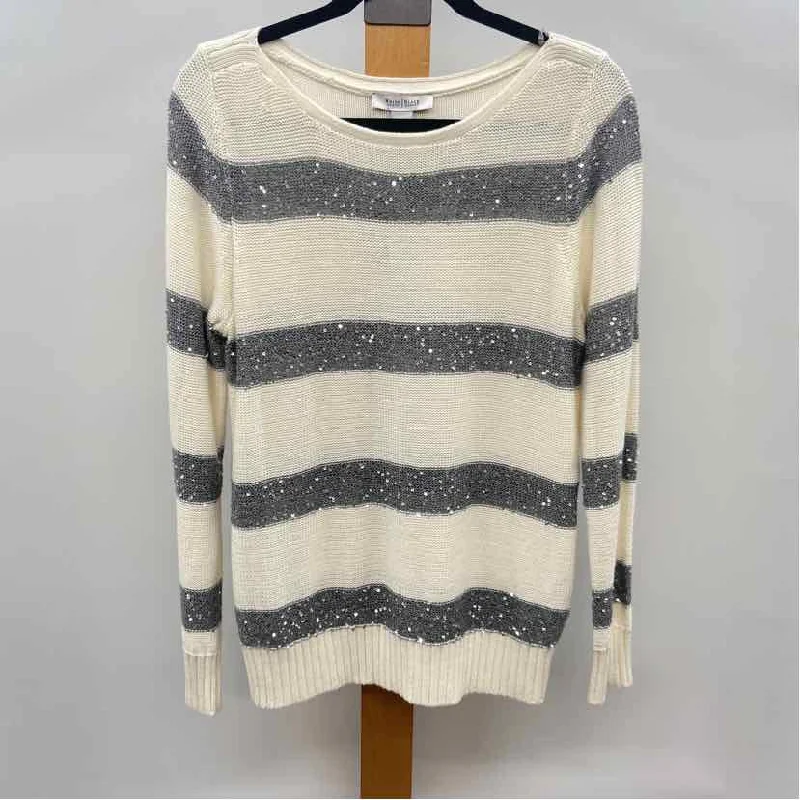 White House Black Market Women's Size L Ivory Stripe Sweater Nylon Fabric Polyester Fabric Spandex Fabric