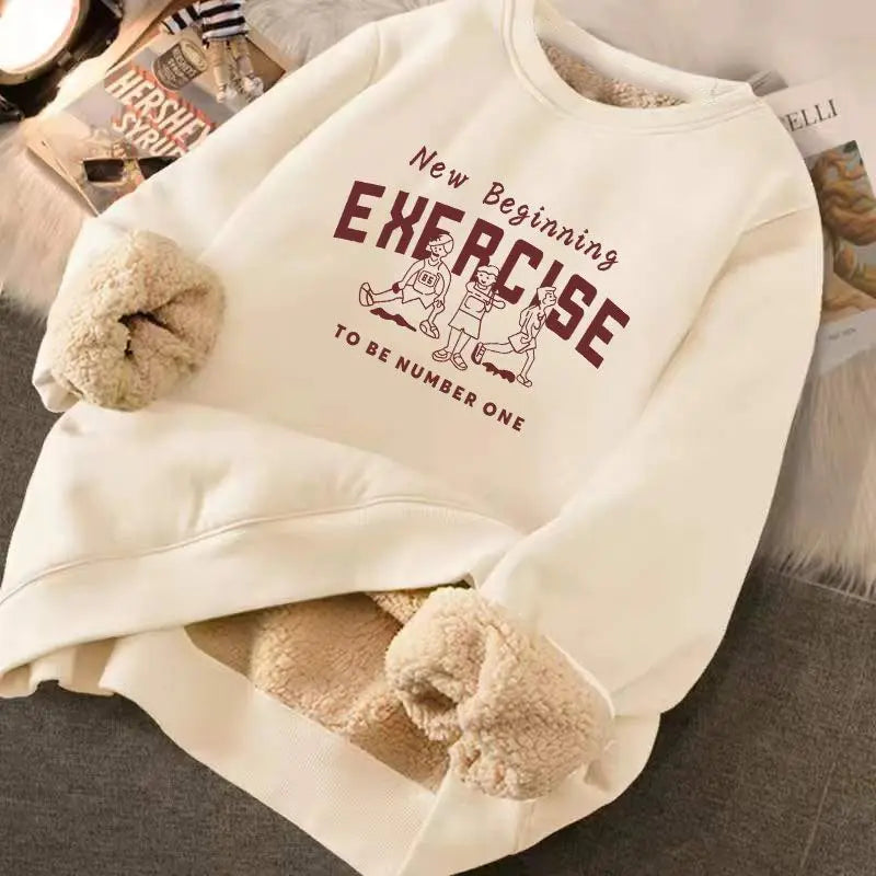 Sweatshirt Women's Winter Loose Letter Print Plush Thick Hooded Sweatshirt Warmth Padded Warm Fleece Lined Pullover Sweater Top Fleece Warm Pullover Sweatshirt Women's Winter Loose Letter Print Plush Thick Hooded Sweatshirt Warmth Padded Warm Fleece Lined Pullover Sweater Top Fleece Warm Pullover