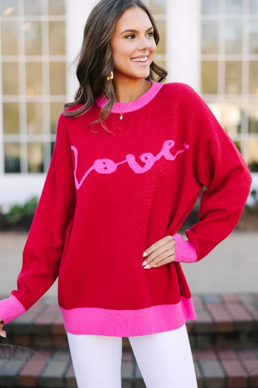 All The Love Red Graphic Sweater Stretchy Elastic Breathable