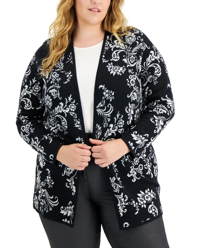 JM Collection Plus Size Open Front Cardigan Chenille Blend Fleece Blend Nylon Blend