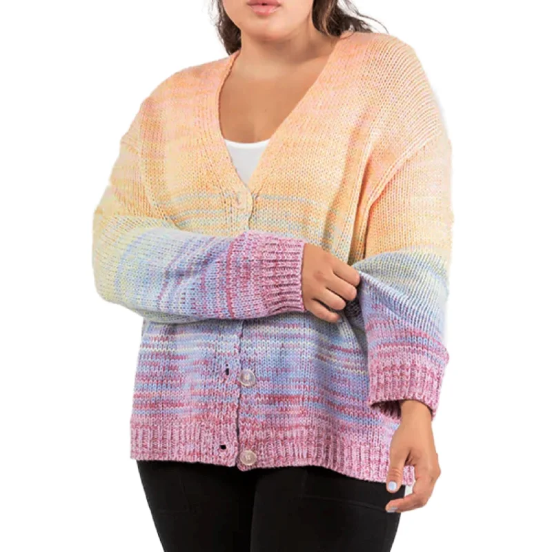 Dex Women's Plus Cozy Knit Rainbow Sweater Front Button Cardigan Denim Fabric Leather Fabric Suede Fabric Dex Women's Plus Cozy Knit Rainbow Sweater Front Button Cardigan Denim Fabric Leather Fabric Suede Fabric