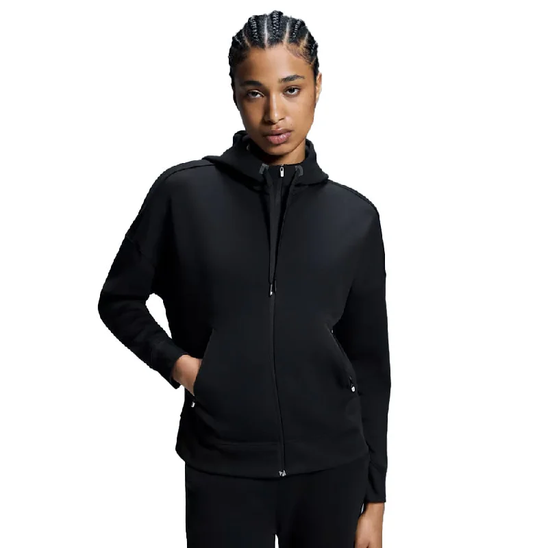 On Womens Zipped Hoodie - Black Hoodie with Raglan Sleeves Sporty Comfortable