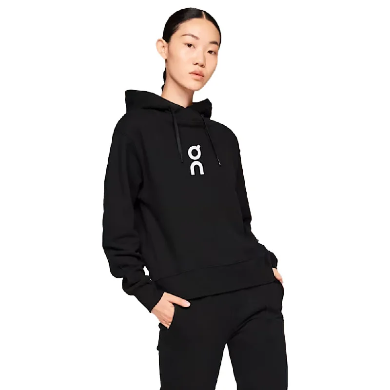 On Womens Club Hoodie - Black Hoodie with Rolled Sleeves Casual Relaxed