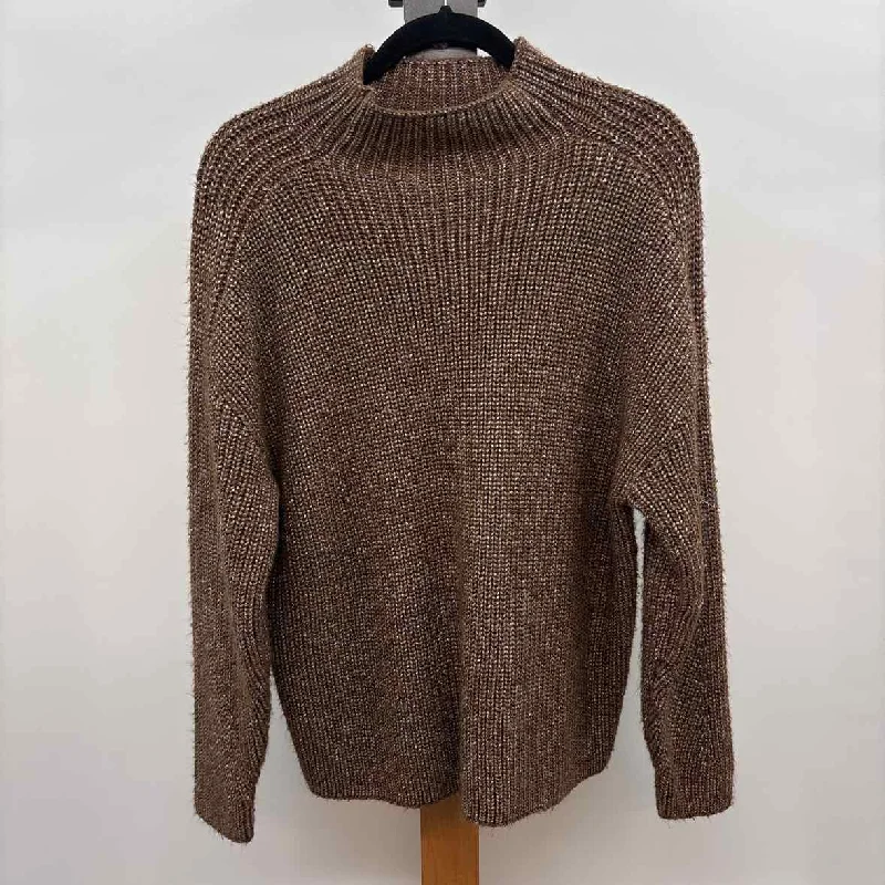 Ann Taylor Women's Size L Brown Shimmer Sweater Chenille Blend Fleece Blend Nylon Blend