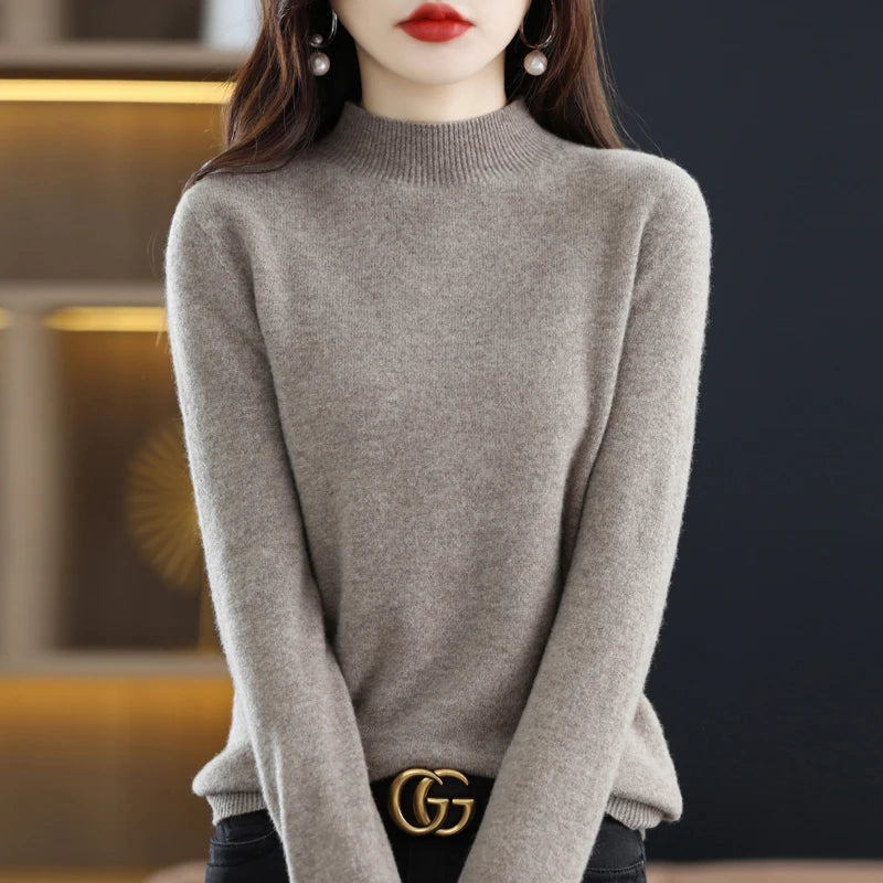 100% Pure Wool Half-neck Pullover Cashmere Sweater Women's Casual Knit Top Jersey Fabric Tulle Fabric Batik Fabric