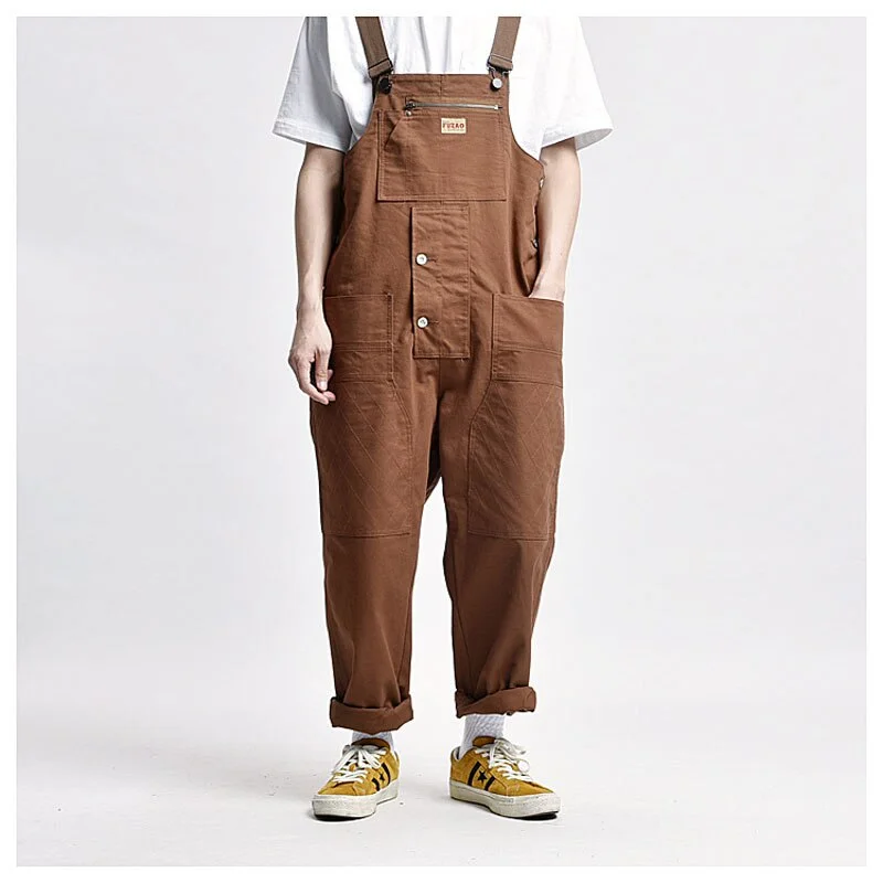 Advbridge Male Japan Harajuku Streetwear Hip Hop Jumpsuit Bib Trousers Overalls Men Women Couple Loose Casual Wide Leg Cargo Pants Trousers Silk Elegant