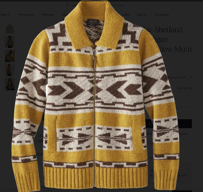 Pendleton Wool Sweater Westerley Mustard Brown Cream Zip Front Anti-Pilling Anti-Shrink Durable