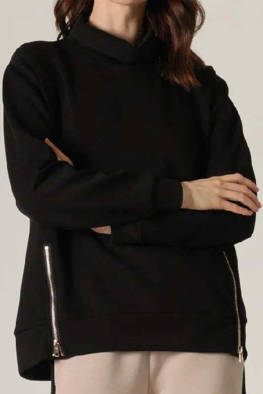 Before You Collection Mock Neck Pullover with Side Zipper Shawl Collar Sweater