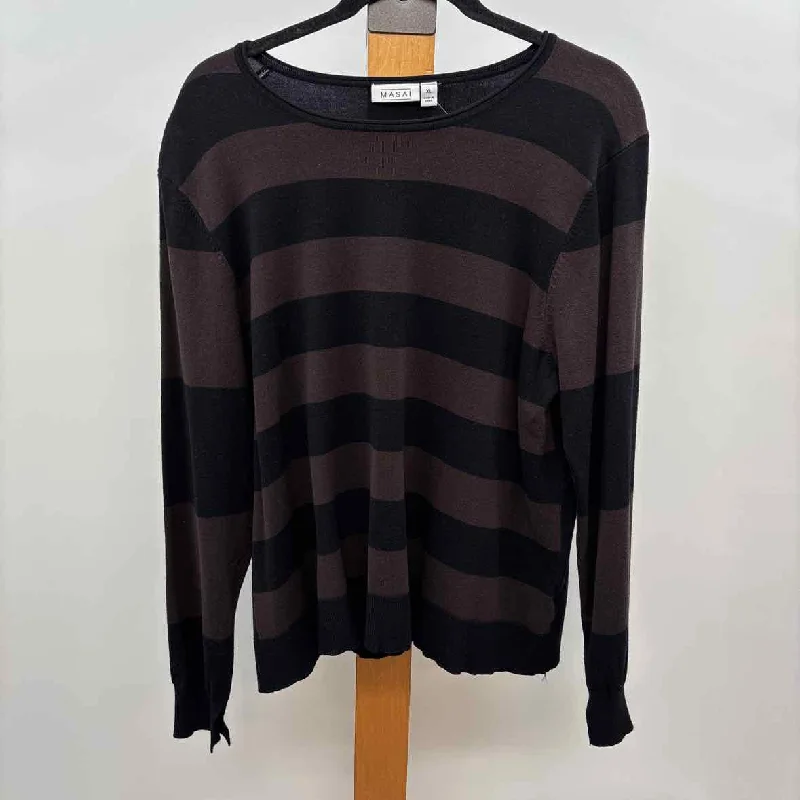 Masai Women's Size XL Black Stripe Sweater Knit Fabric Woven Fabric Fleece Fabric