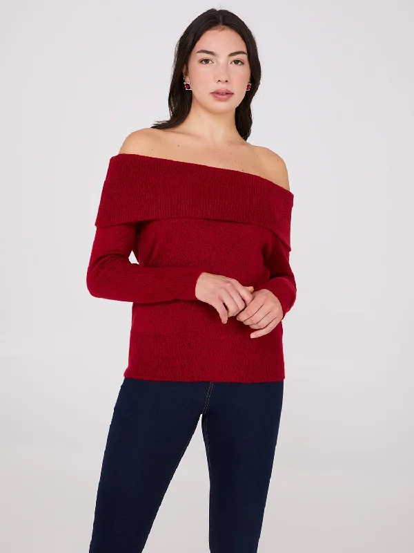 Off-The-Shoulder Sweater Ribbed Striped Patterned